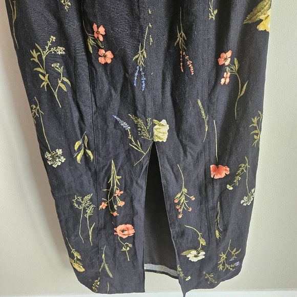 H&M Black Floral Linen Blend Off The Shoulder Midi Dress NWT - Picture 5 of 11